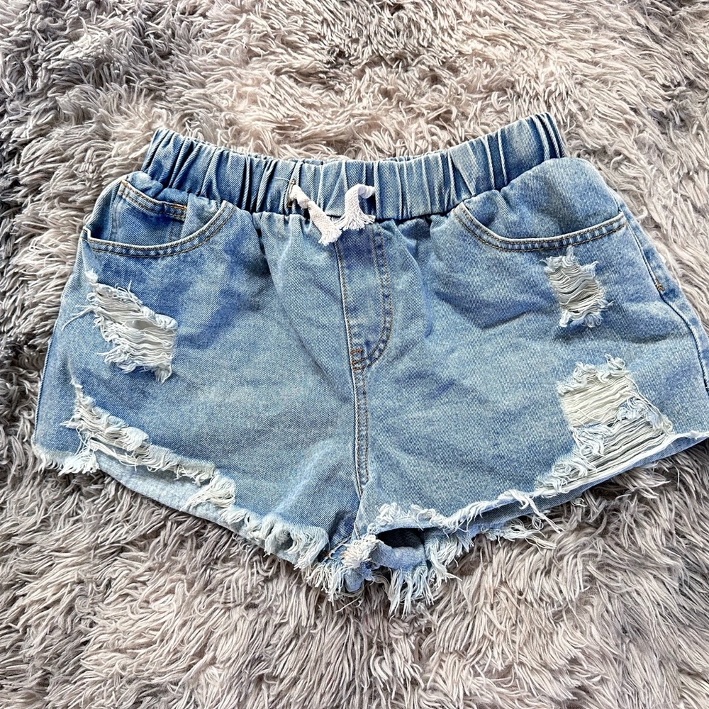 SHEIN Blue Jean Shorts with Distressed Frayed Hem